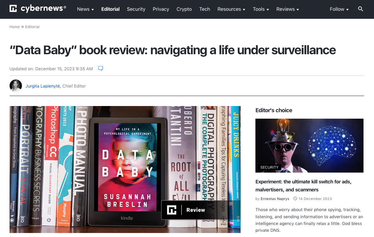 Read more about the article Data Child Reviewed on CyberNews — SUSANNAH BRESLIN